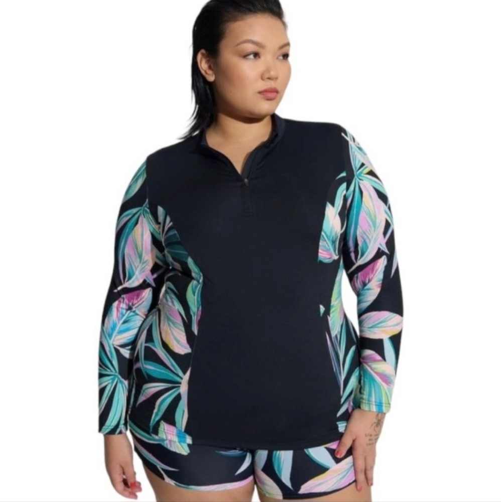 Torrid Pretty Summer Leaves Rashguard Swim Top